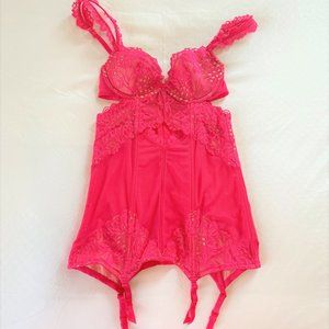 Hot Pink Sexy Lace Lingerie w/Garter Straps 34B